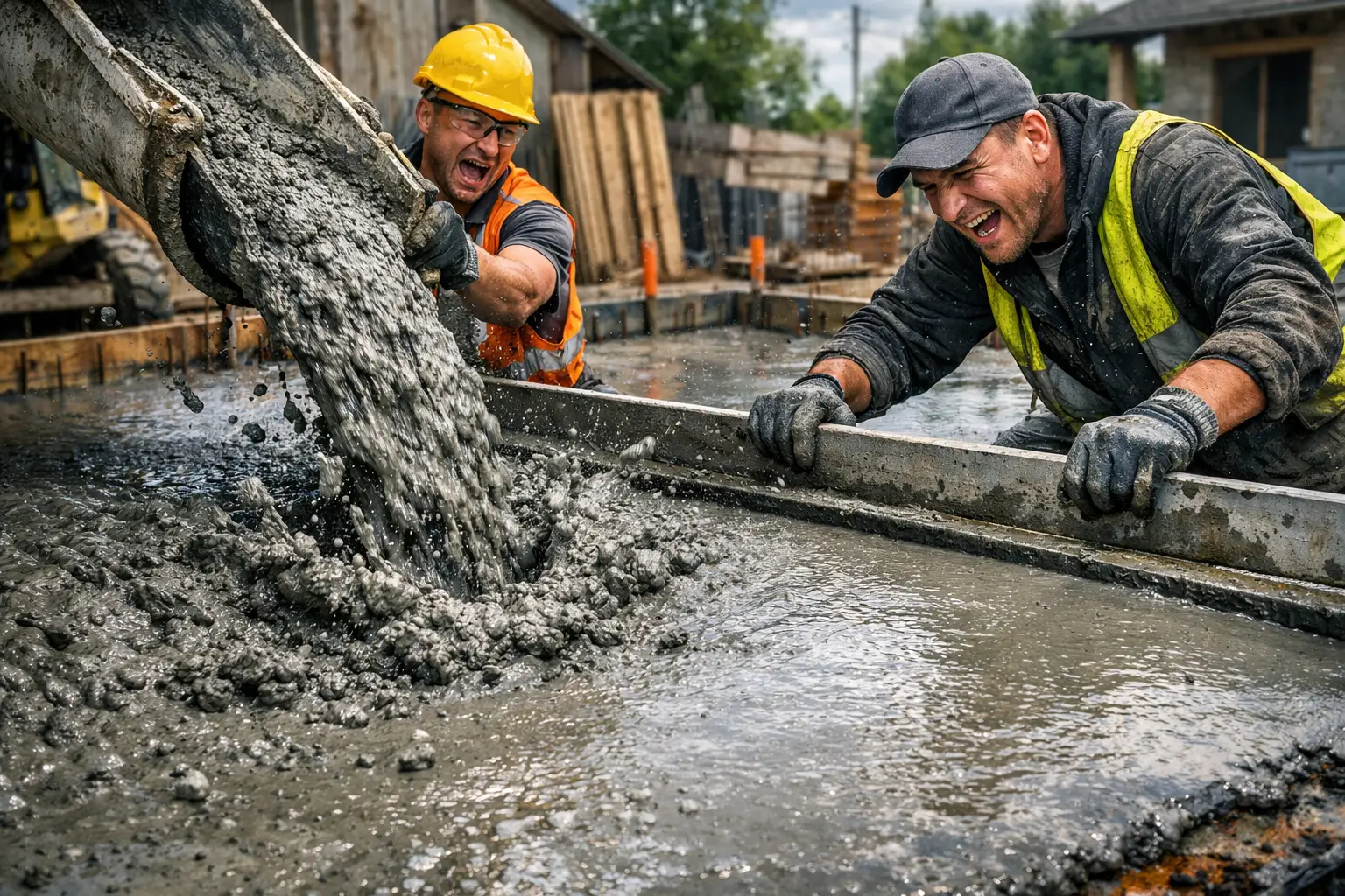 финальная стадия заливки бетонной поверхности